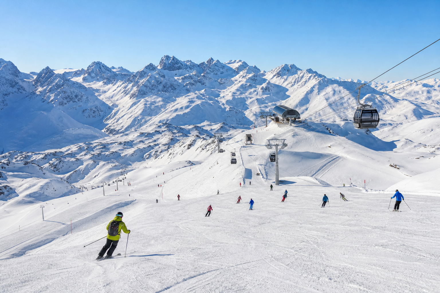 Vlastná fotografia veľkej francúzskej lyžiarskej oblasti pre stredisko La Plagne